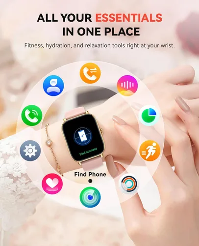 Vista 7 de Reloj inteligente para mujeres y hombres, llamadas Bluetooth, reloj de seguimiento de pasos para Android y iPhone, reloj inteligente impermeable