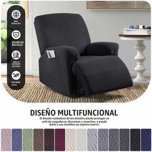 Vista 4 de KinCam Fundas para Reclinables, Fundas Elásticas para Sillas Reclinables, Fundas para Sofá Reclinable con Rayas Jacquard, Fundas Protectoras de Negro