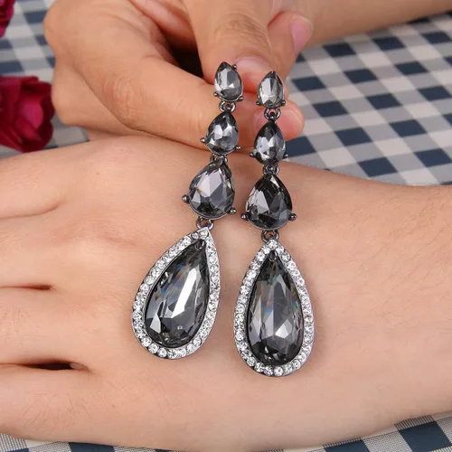 Vista 4 de BriLove Pendientes largos de araña largos para mujer, diseño de lágrima, para boda