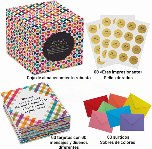 Vista 8 de Dessie 60 tarjetas inspiracionales con sobres de 3.5 x 3.5. Sellos "Eres Increíble" para reconocimiento, aliento, gratitud, afirmaciones positivas