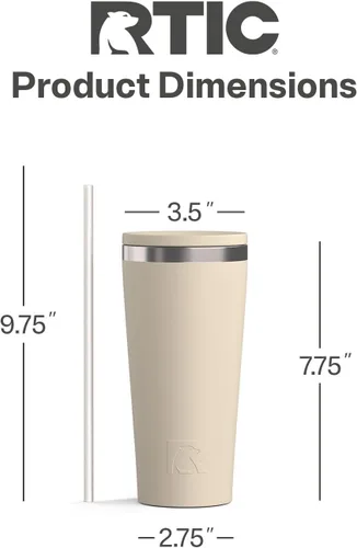 Vista 4 de RTIC Vaso Térmico Diario de 20 onzas de Acero Inoxidable Portátil con Aislamiento, Taza de Café de Viaje con Pajita, Forro de Cerámica, Tapa