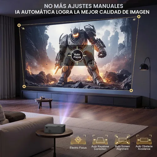 Vista 5 de Proyector para exteriores con WiFi y Bluetooth y soporte, brillo 3000, proyector inteligente portátil con aplicaciones oficiales con licencia