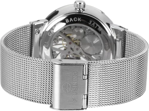 Vista 4 de FORSINING - Reloj de pulsera de acero inoxidable para hombre, diseño de esqueleto