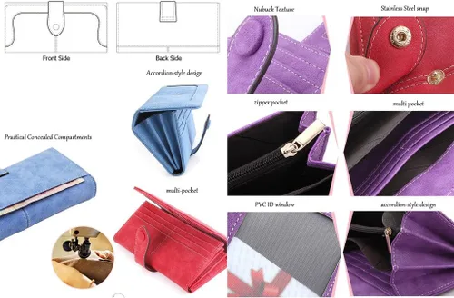 Vista 6 de Cartera organizadora larga plegable de cuero vegano con 17 ranuras para tarjetas para mujer