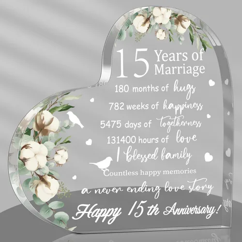 Vista 10 de Regalo de boda para ella años de matrimonio, regalo de feliz aniversario para mujer, corazón acrílico, recuerdo de matrimonio para esposa, marido