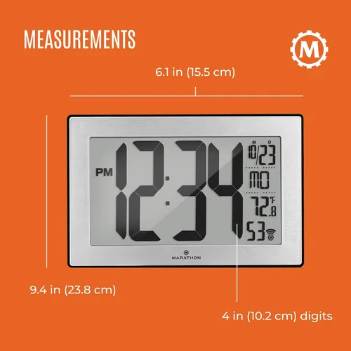 Vista 3 de Marathon CL030068 - Reloj de pared panorámico con soporte de mesa Acero inoxidable cepillado