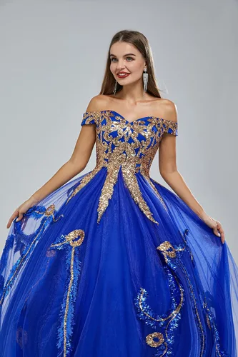 Vista 6 de Datangep - Vestido largo de quinceañera con tiras plisadas para mujer