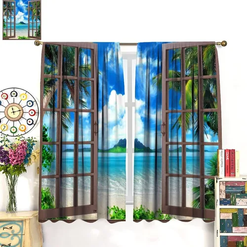 Vista 324 de Cortinas de paisaje, ventana 3D, primavera, bosque, vida silvestre, paisajes de naturaleza, dormitorio, sala de estar, cortinas térmicas opacas de 2