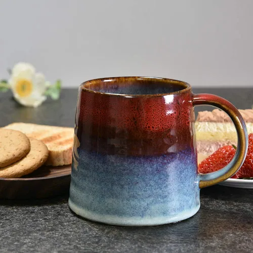 Vista 4 de Taza de café grande de cerámica, taza de té para oficina y hogar, tazas de café de cerámica hechas a mano, 16.5 onzas, aptas para lavavajillas