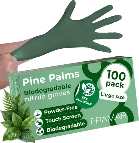 Vista 9 de FRAMAR Guantes verdes desechables sin látex, guantes de nitrilo sin polvo, pequeños, guantes de goma desechables, guantes de nitrilo biodegradables