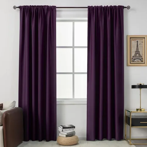 Vista 44 de DUALIFE Cortinas opacas de 45 pulgadas de largo, 2 paneles para ventanas pequeñas de dormitorio, aislamiento térmico, bolsillo para barra, cortinas