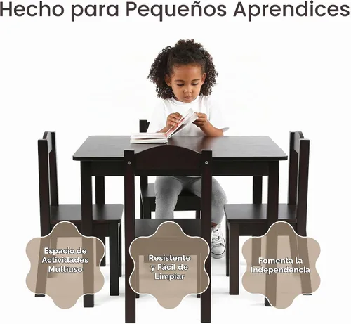 Vista 3 de Humble Crew Juego de mesa y silla para niños pequeños, muebles de Espresso