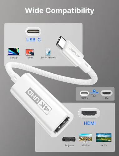 Vista 7 de JSAUX Adaptador USB C a HDMI, adaptador USB tipo C a HDMI hembra de 4K a 60 Hz [para Thunderbolt 3] para iPhone 15 Pro, MacBook Pro/Air, Surface