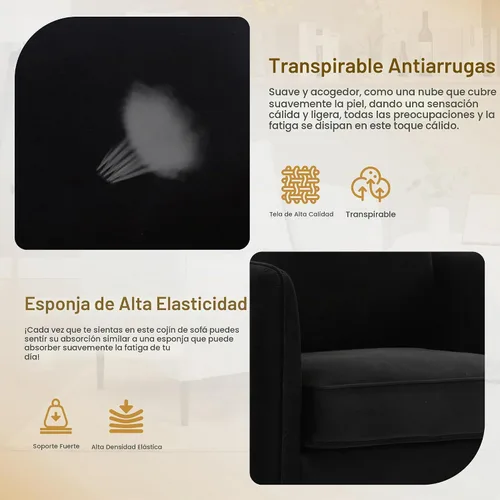 Vista 5 de Sillas de Acento de Terciopelo Negro para Sala de Estar, Silla de Acento Moderna Tapizada Cómodo Sillón de Terciopelo con Cojín Grueso y Marco