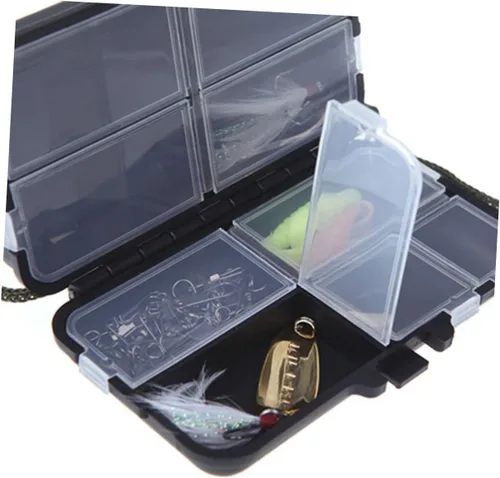 Vista 2 de INOOMP Caja de almacenamiento compacta para aparejo de pesca, 9 compartimentos, color rosa de plástico para pesca