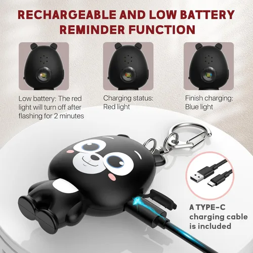Vista 4 de Alarma de seguridad personal para mujeres, alarma personal recargable para mujeres, niños y ancianos, sirena fuerte de 130 dB, luz estroboscópica