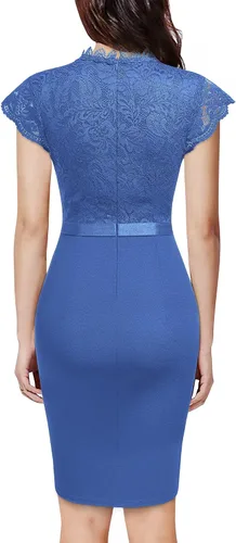 Vista 2 de Miusol vestido de cóctel corto para mujer, estilo retro y floral, con encaje y volantes