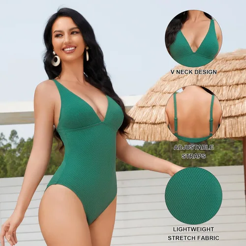 Vista 2 de Taze'ne Traje de baño de una pieza para mujer con cuello en V y tirantes ajustables Monokini