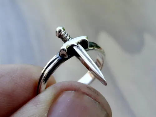 Vista 6 de Anillo de espada de plata de ley 925, banda de daga, ajuste abierto, joyería unisex