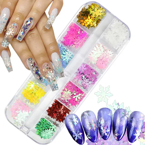 Vista 9 de Lentejas de purpurina camaleón para uñas, lentejuelas de arte de uñas holográficas 3D con gradiente láser, polvo de purpurina brillante en gel UV