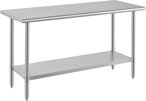 Vista 19 de ROCKPOINT Mesa de acero inoxidable para preparación y trabajo, 14x24 pulgadas; mesa de cocina comercial de metal NSF resistente con estante inferior