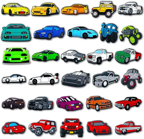 Vista 2 de Fohiahfce 30 dijes de automóvil para decoración de zapatos, sandalias de carrera, accesorios para adultos, hombres, niños, regalos de fiesta, Metal