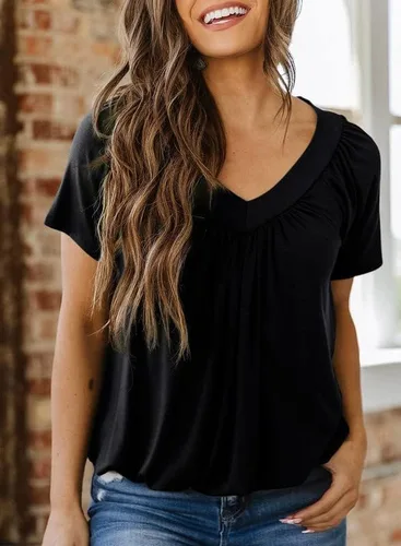 Vista 3 de Dokotoo - Camisetas de verano para mujer, manga corta, cuello en V, estilo casual
