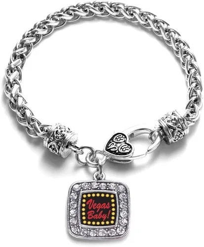 Vista 142 de Pulsera de dijes cuadrados de plata con joyería de circonita cúbica