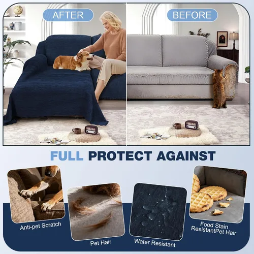Vista 4 de Fundas impermeables 10% para sofá modular en forma de L, lavables para perros y mascotas, de chenilla, 2 piezas, funda para sofá
