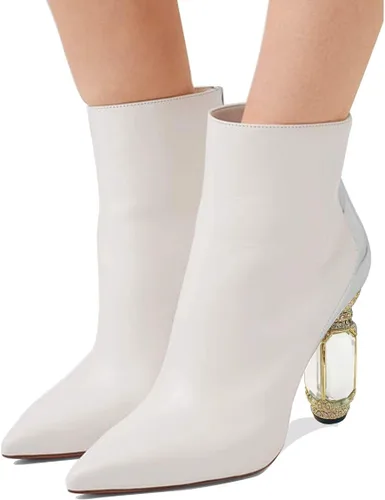 Vista 164 de FSJ Botas de tacón alto con punta puntiaguda para mujer, con tacón alto, con cremallera lateral brillante, estilo casual, para uso diario, zapatos