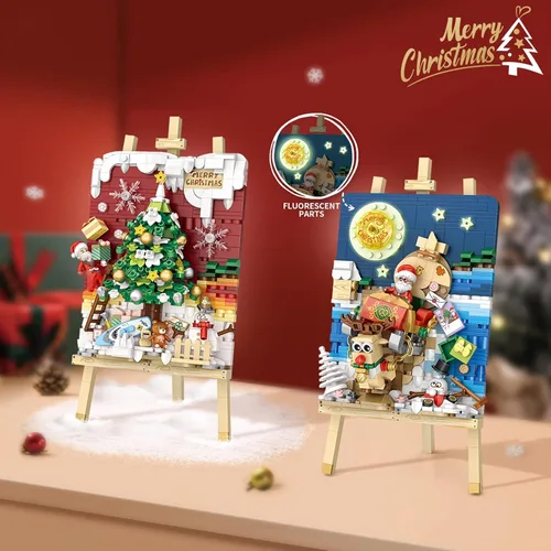 Vista 4 de MEIEST Mini bloques de construcción de pintura 3D de Navidad, juego de modelos creativos de bricolaje, colección de estereografía de partículas