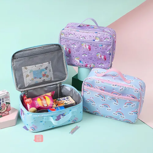 Vista 4 de Juego de mochila de unicornio para niña, mochila escolar para niños, bonita mochila escolar para niña, con lonchera y estuche para lápices, rosa