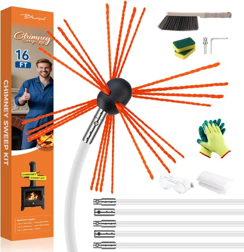 Vista 7 de Kit de deshollinador Bluesea de 4 piezas con varilla de nylon, accesorios para limpieza de chimenea con llave hexagonal y adaptador para taladro