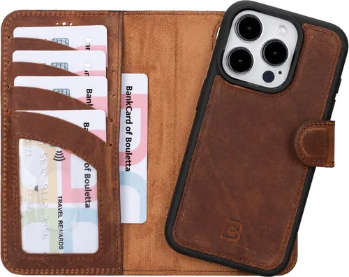 Vista 9 de BOULETTA Magsafe - Funda para iPhone 15 compatible con cuero de grano completo, magnética, desmontable, cartera para teléfono (2 en 1), 4 tarjeteros