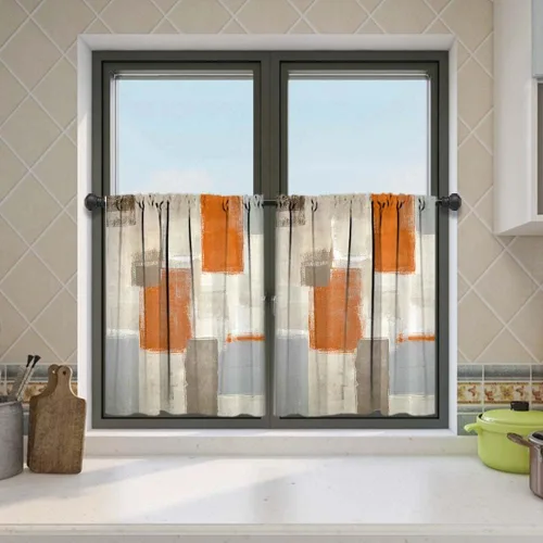 Vista 8 de MCALK Cortinas opacas azules para cocina, cenefas para ventanas, arte abstracto moderno para sala de estar (juego de niveles de 36 pulgadas)