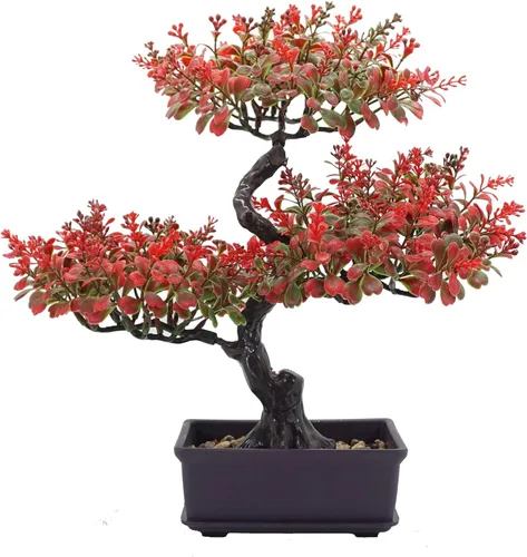 Vista 7 de Árbol bonsái falso, planta de pino de flor artificial, decoración de fiesta de Navidad, decoración del hogar, plantas falsas para decoración de Verde