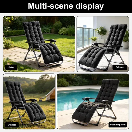 Vista 5 de Moclever Zero Gravity - Cojín para silla de 67 x 22 x 3 pulgadas, almohadilla reclinable acolchada gruesa con 6 lazos seguros, cojín de apoyo suave