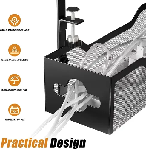 Vista 7 de Paquete de 2 bandejas para organizar cables debajo del escritorio, organizador de cables de 13.38 pulgadas sin taladros, organizador de cables