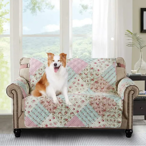 Vista 41 de Brilliant Sunshine Blue Toile Funda Acolchada con Quilted para Silla, 23 pulgadas de Ancho de Asiento, Protector de Muebles Antideslizante, Correa