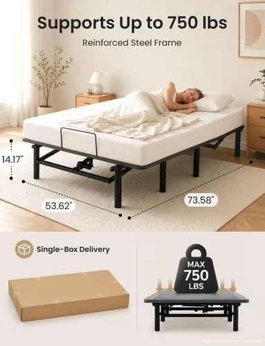 Vista 5 de Mixcous Cama ajustable de tamaño completo con puertos remotos y USB, motor silencioso Modo antironquido de gravedad cero, inclinación de cabeza