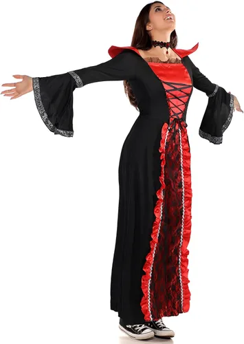 Vista 5 de Xtinmee Juego de 5 piezas de disfraz de vampiro real para niñas, fiesta temática de vampiro, victoriana, reina de vampiro, juego de rol, fiesta