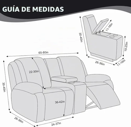 Vista 6 de KinCam Fundas para Sillón Reclinable de Dos Plazas con Funda para Consola Central, Fundas para Sofá Reclinable de 2 Asientos, Funda para Sofá