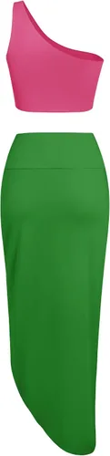 Vista 2 de ZAFUL Falda de 2 piezas para mujer con camiseta sin mangas, falda torcida de alta luz, vestido ajustado para fiesta, club, salida nocturna, cóctel