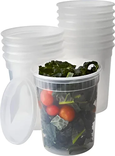 Vista 11 de Recipientes de plástico de 8 onzas sin BPA de grado deli-Grade con tapas, 48 unidades a prueba de fugas, para microondas, para pedidos para llevar