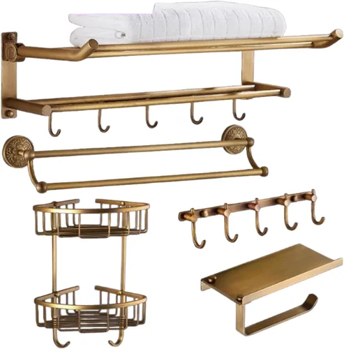 Vista 19 de High-End Retro Copper Bathroom Hardware Set – American and European Style Towel Rack Combination [Various Designs Available],Bath Towel Rack
