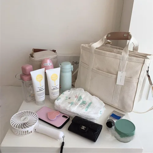 Vista 7 de Tenbip Bolsa de lona con compartimentos, múltiples bolsillos, bolsa para mamá, bolsa de hombro, bolsa de almuerzo cruzada para mujer
