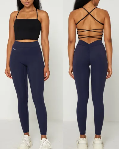 Vista 3 de Danysu Leggings suaves con espalda en V para mujer, mallas suaves de cintura alta para entrenamiento, gimnasio, yoga