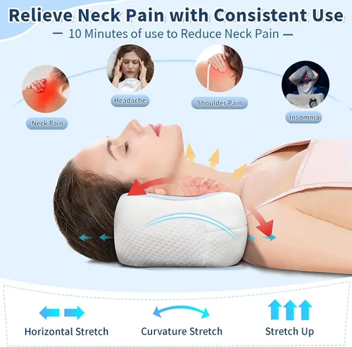 Vista 4 de Almohada de Apoyo para el Cuello, Pequeña Almohada Cervical Enrollable de Espuma de Memoria, Dispositivo de Tracción Cervical, Almohada de Respaldo