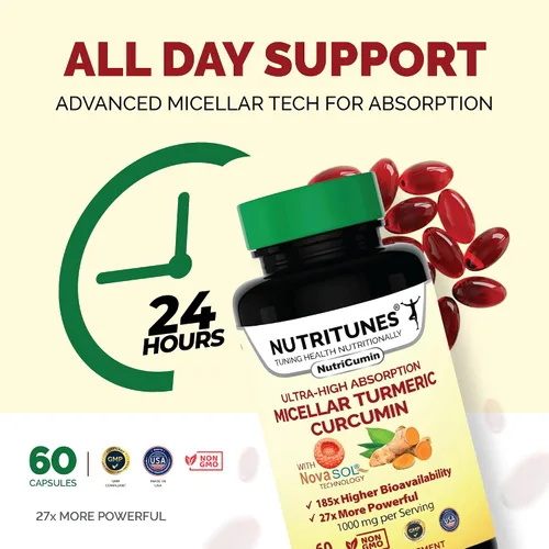Vista 5 de NutriCumin NovaSOL Curcumina de cúrcuma 1000 mg – 185× Absorción – Apoya la comodidad y movilidad de las articulaciones – Cápsulas blandas sin OMG