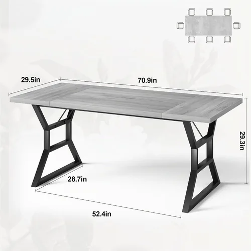 Vista 2 de GarveeHome Mesa de comedor grande de 70.9 pulgadas para 6, mesa de cocina rectangular con patas de metal resistentes, mesa de comedor de madera